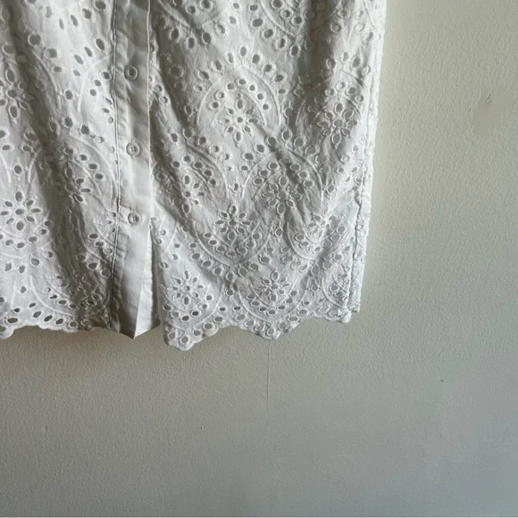 White Œillets Sz M Cottagecore Puff Sleeves Button Front Mini Dress - Picture 4 of 11